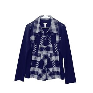 Chico’s Wool Blend Cardigan Sweater Shirt Black Grey Size M